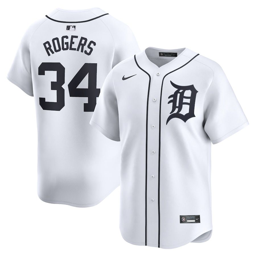 Men Detroit Tigers 34 Jake Rogers Nike White Home Limited Player MLB Jersey